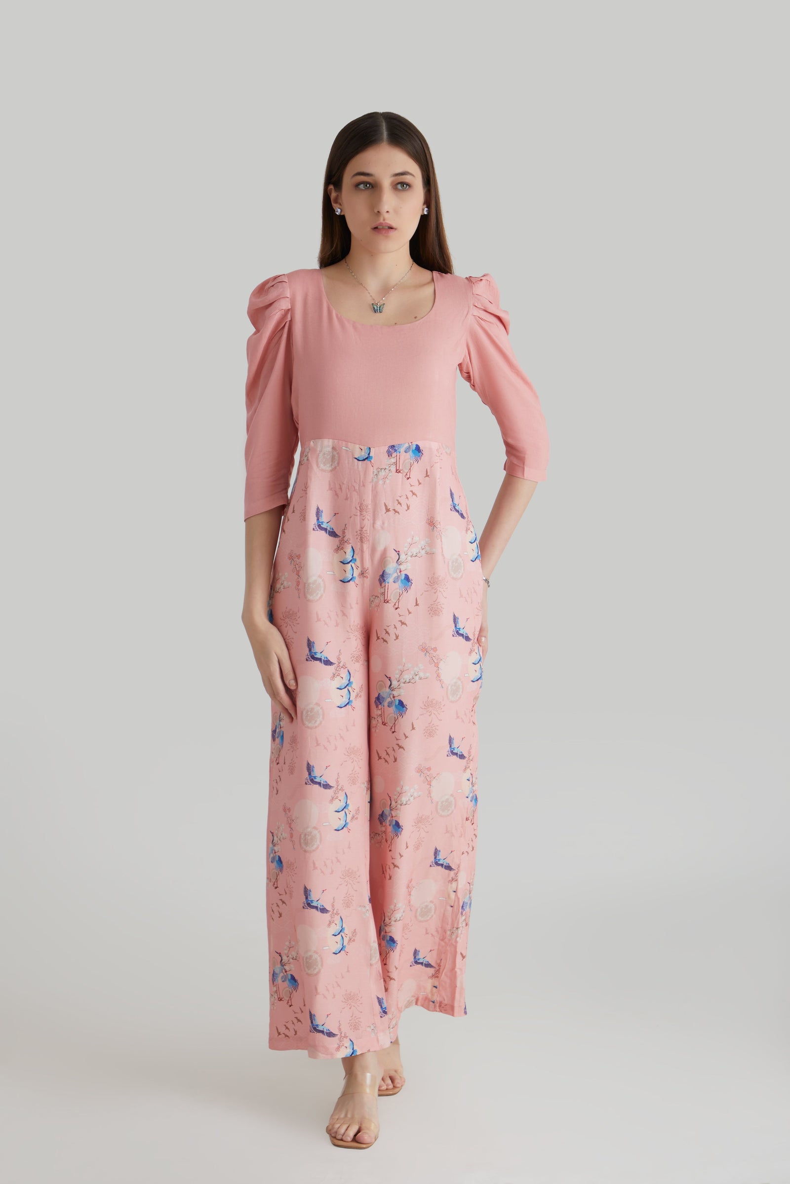 Women Rose Pink Floral Printed Viscose Rayon Jumpsuit