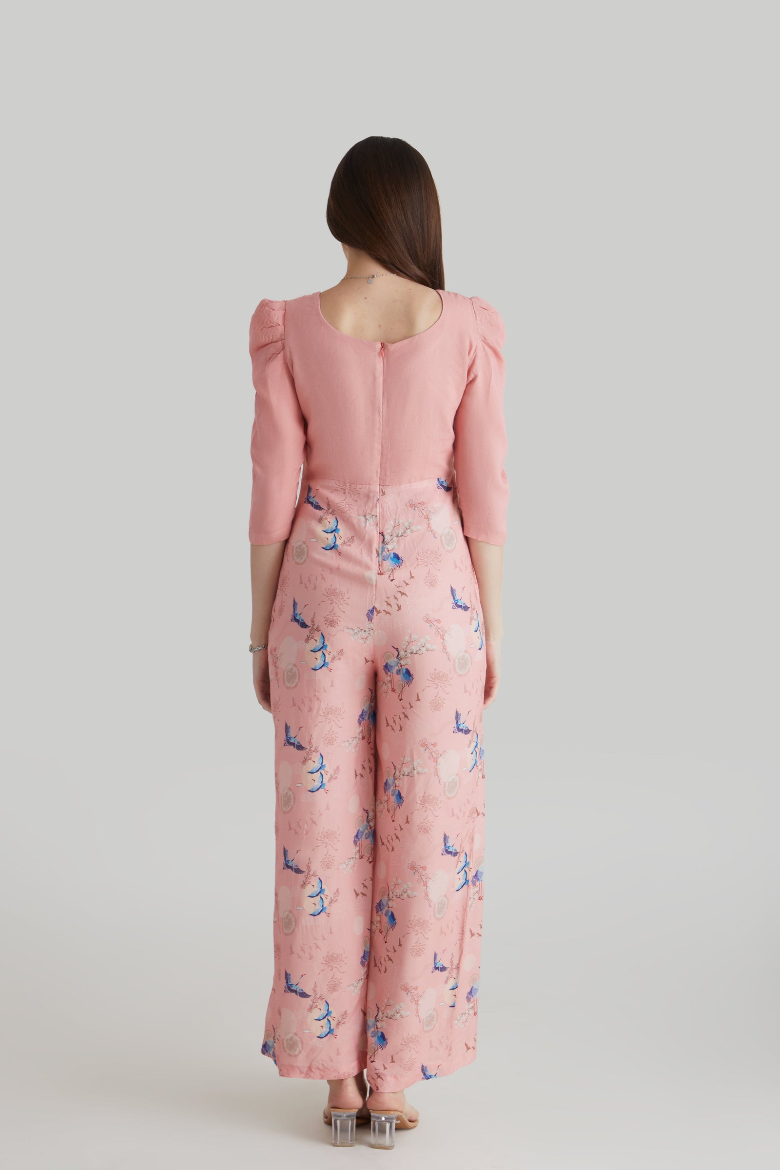 Women Rose Pink Floral Printed Viscose Rayon Jumpsuit