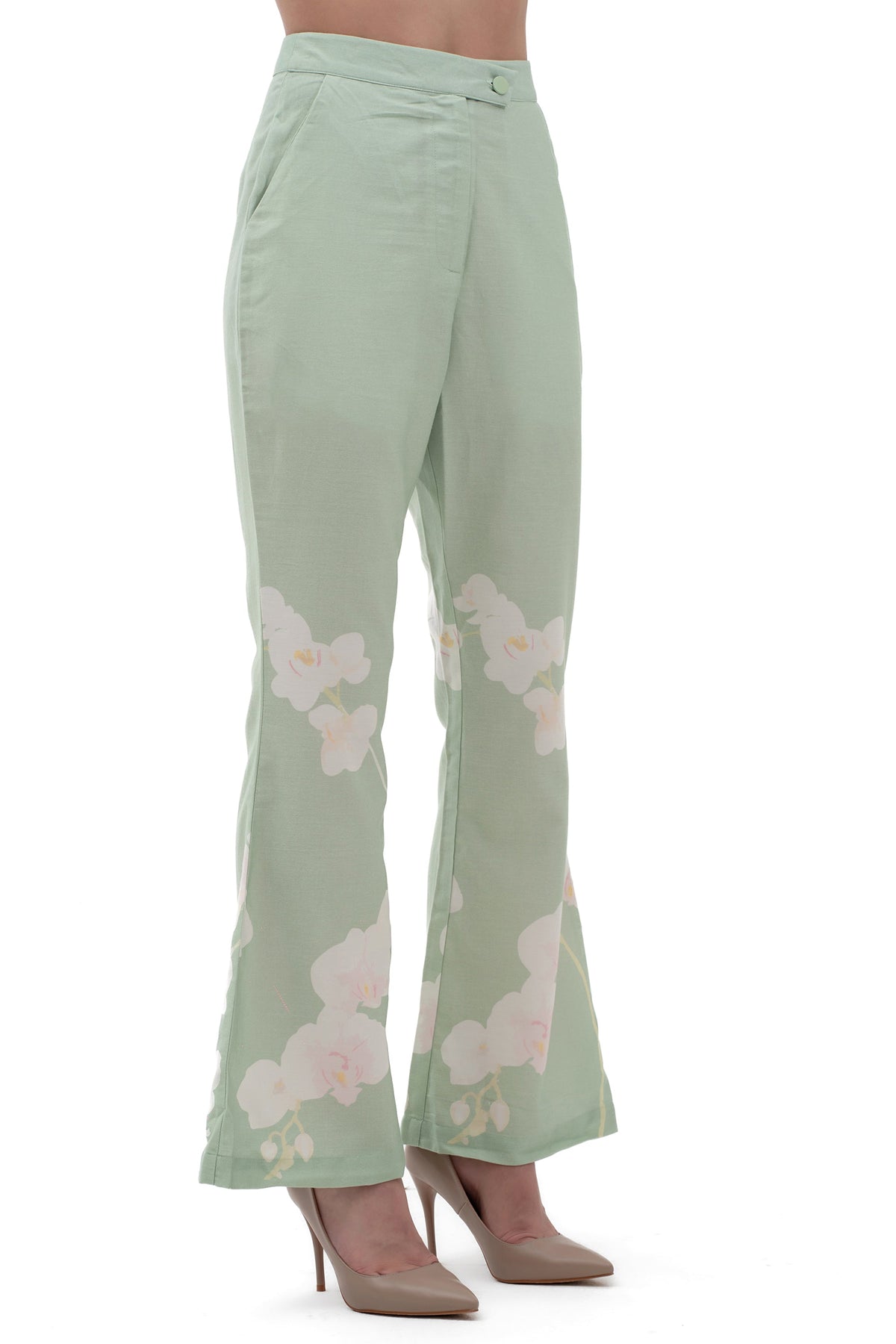 Tailored Bootcut Trousers in Tender Green