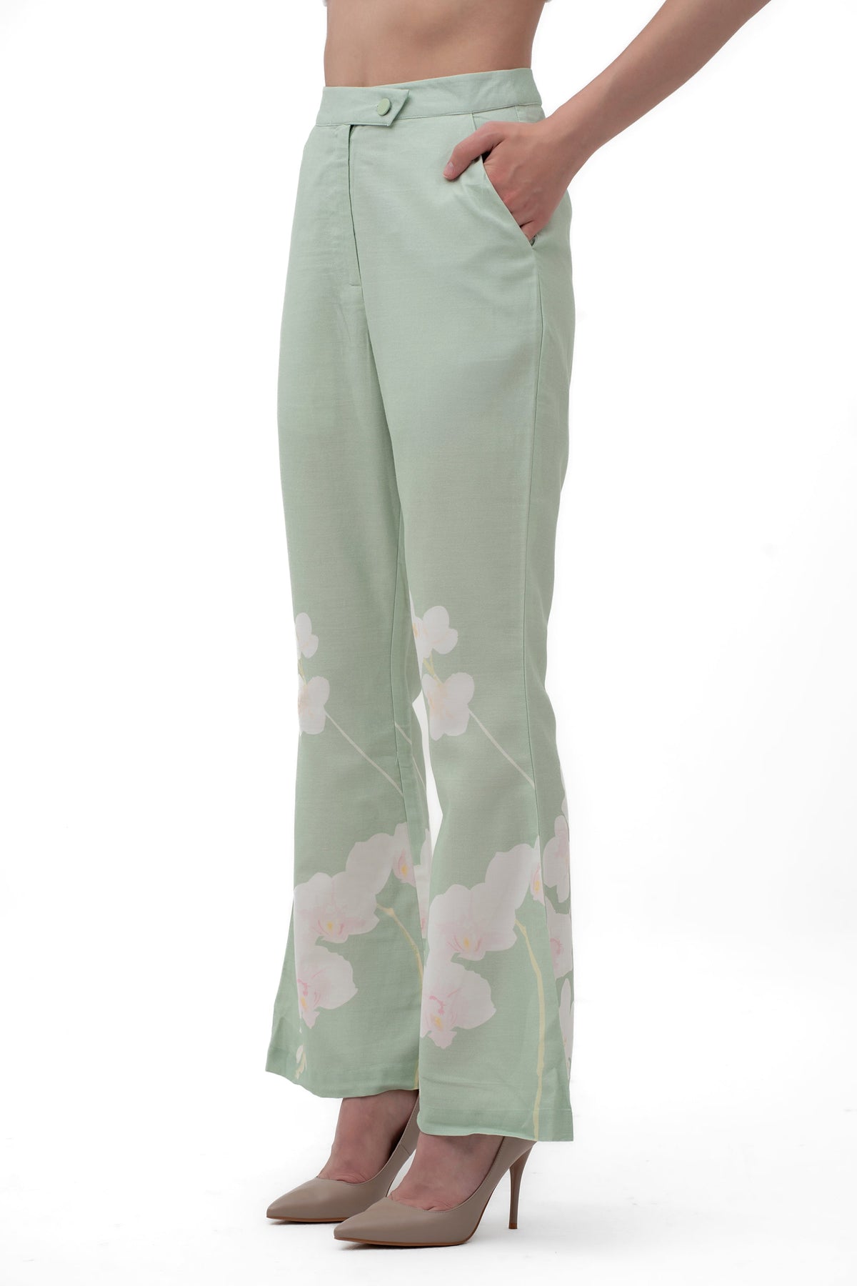 Tailored Bootcut Trousers in Tender Green
