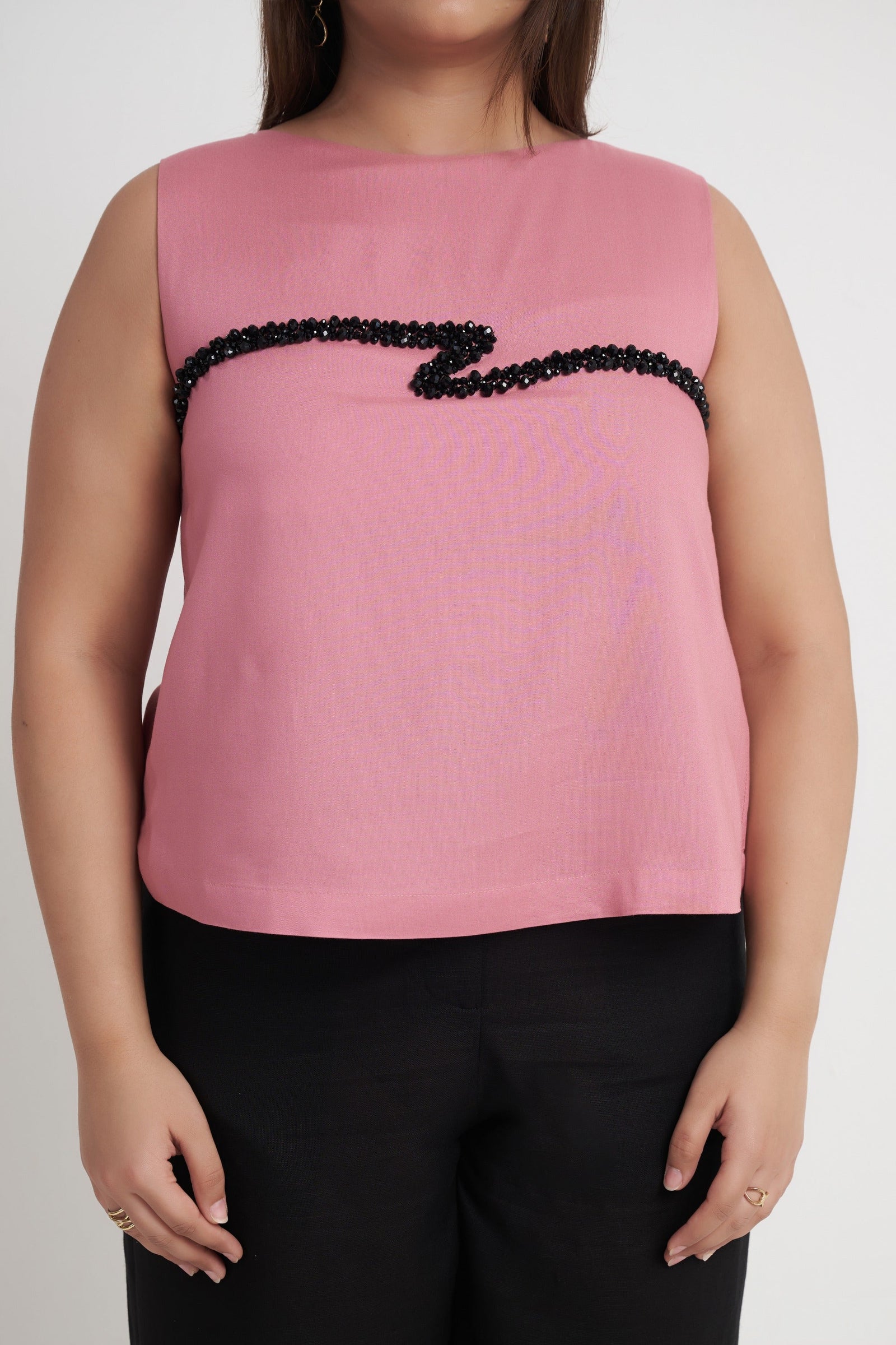 Beaded Embroidered Sleeveless Top in Dusty Rose