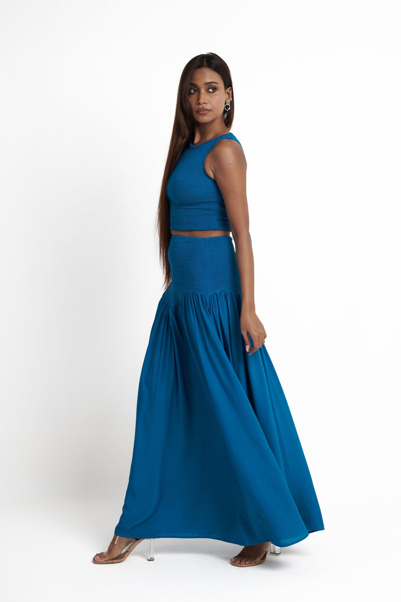 Smocked Crop Top and Maxi Skirt Co-ord Set