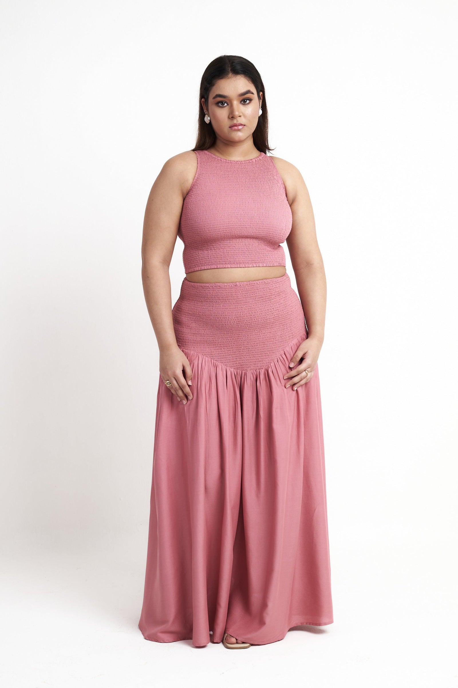 Smocked Crop Top & Maxi Skirt Co-ord Set in Dusty Rose