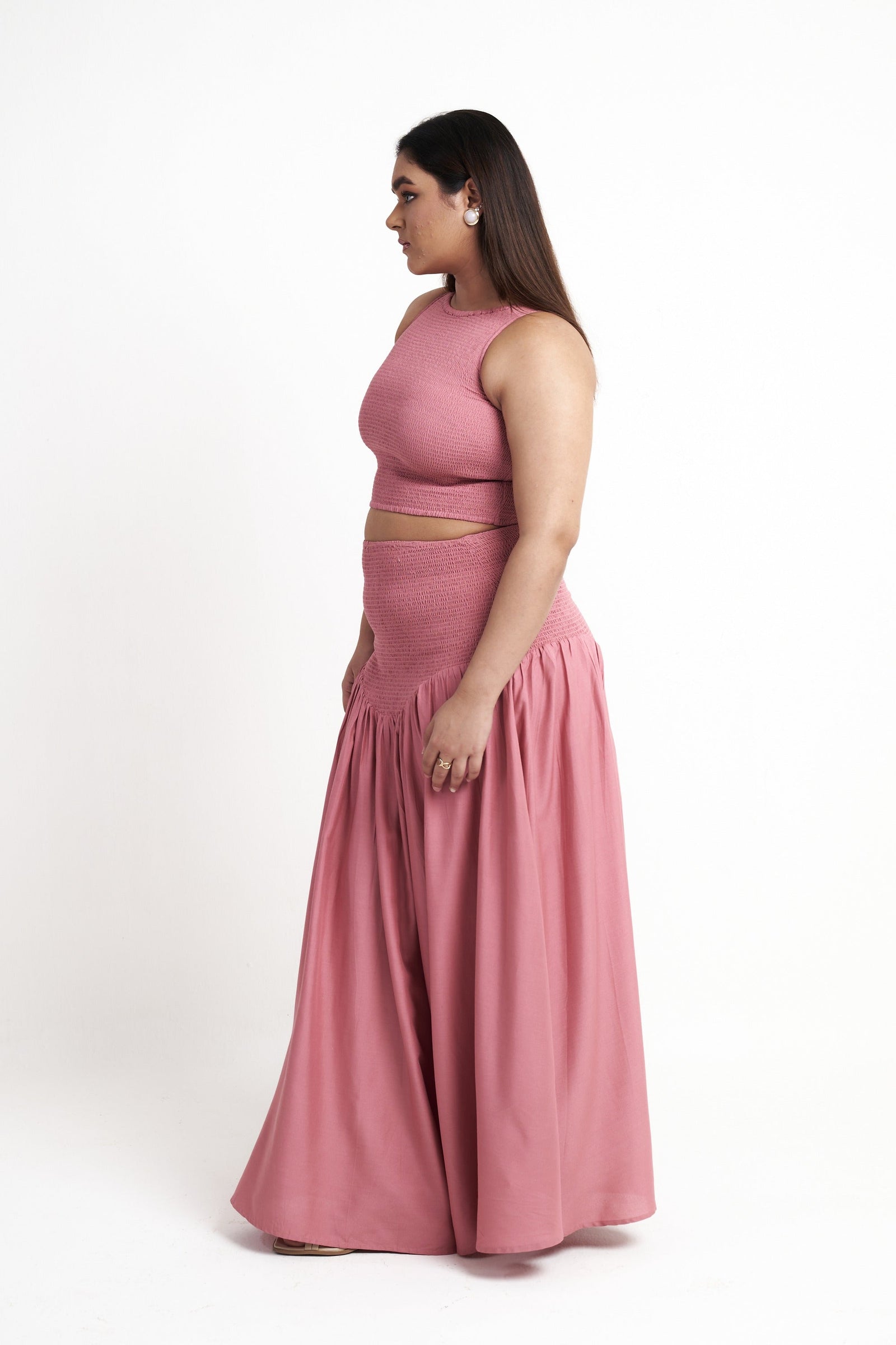 Smocked Crop Top & Maxi Skirt Co-ord Set in Dusty Rose