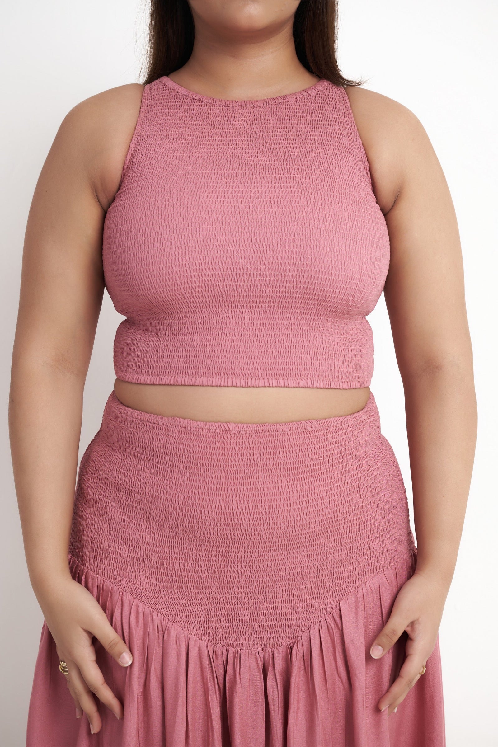 Smocked Halter Crop Top in Dusty Rose