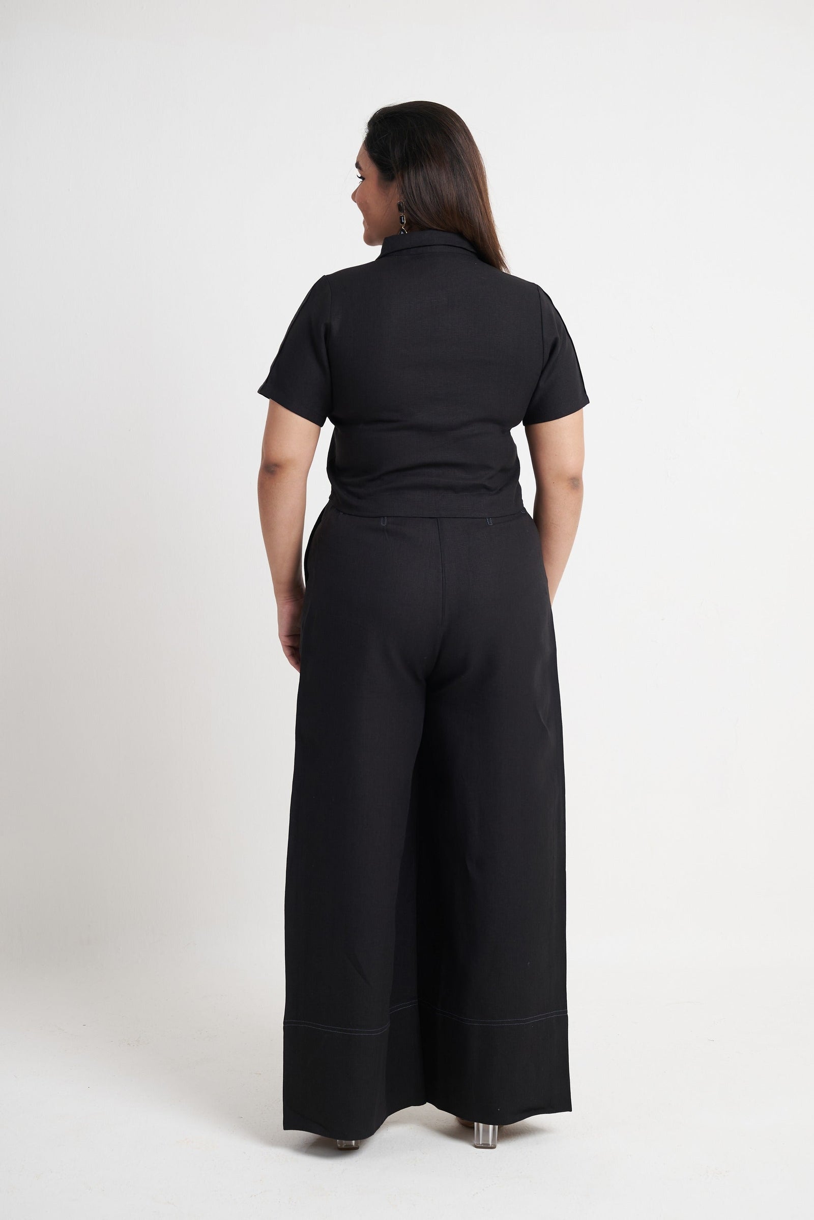 Utility Crop Shirt & Wide Leg Trouser Co-ord Set in Black Beauty