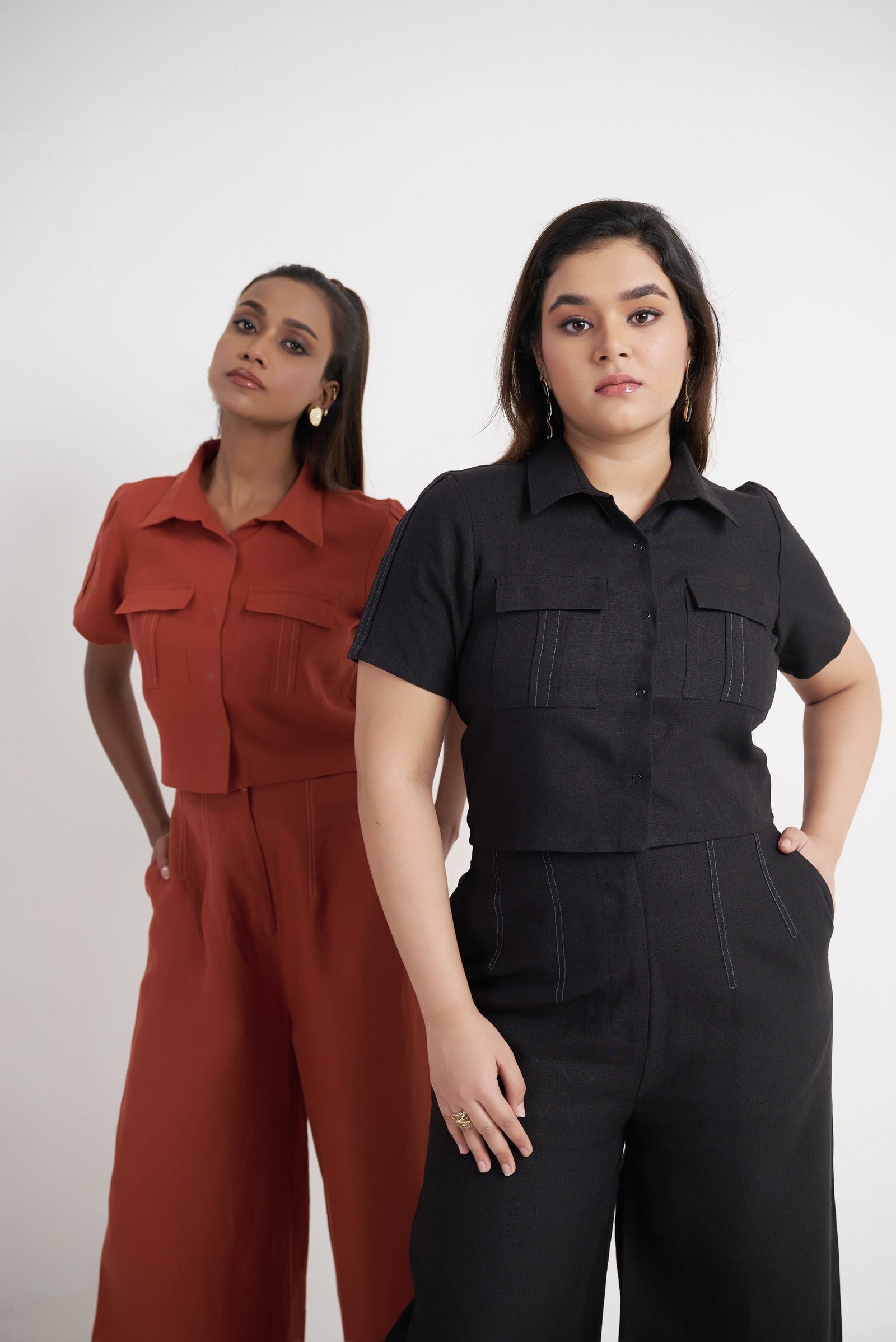 Utility Crop Shirt & Wide Leg Trouser Co-ord Set in Black Beauty