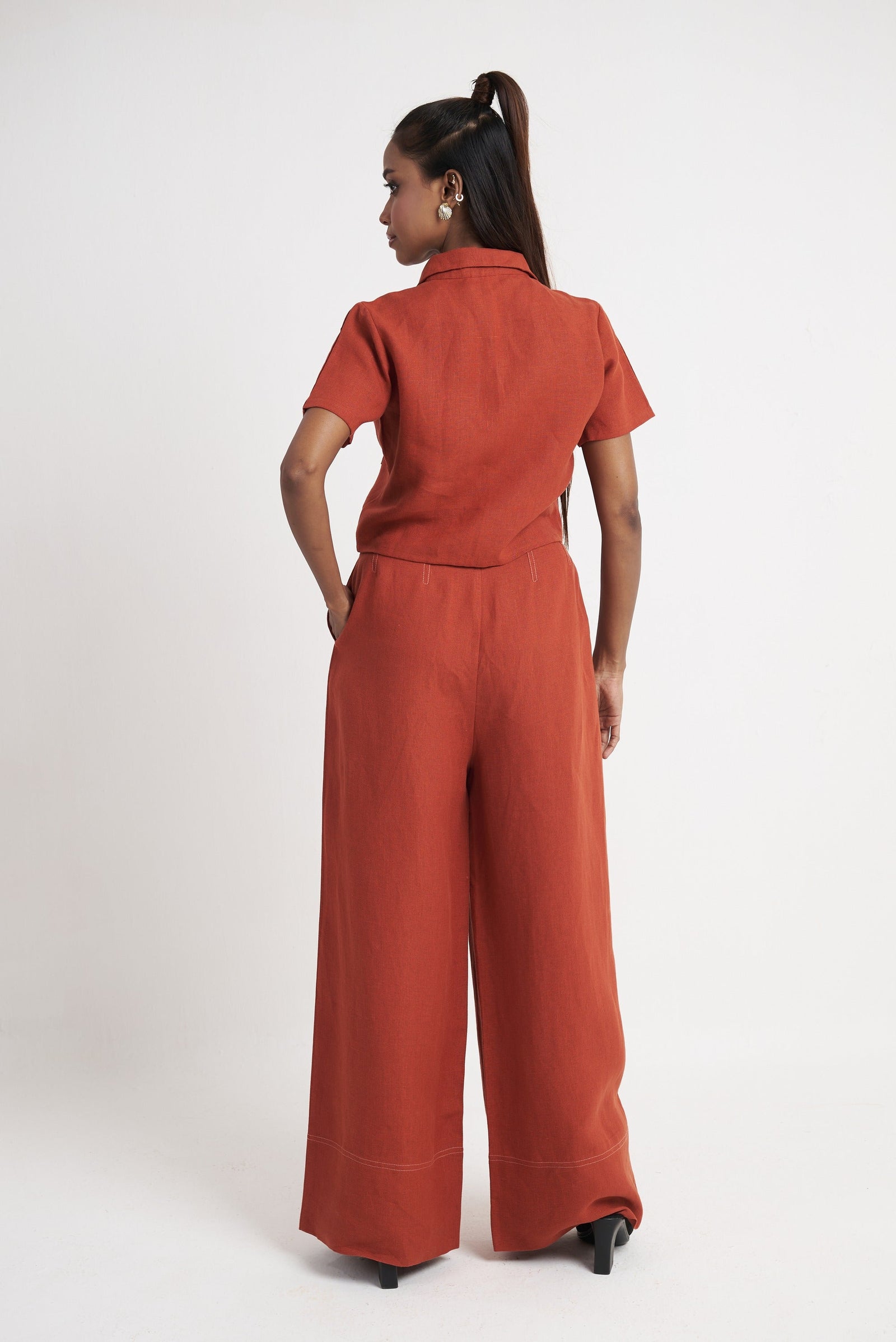 Utility Crop Shirt & Wide Leg Trouser Co-ord Set in Picante