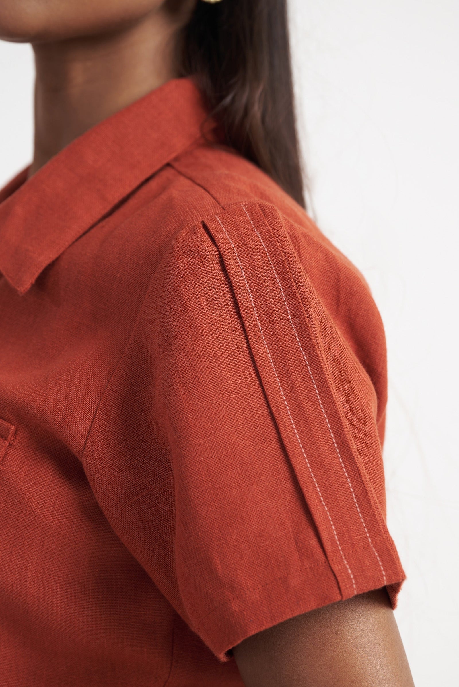 Short Sleeve Utility Crop Shirt in Picante